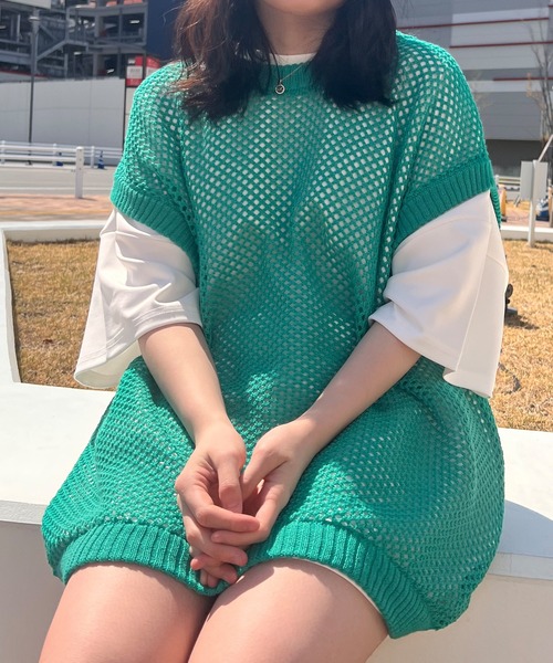 NULL（ヌル）の「【NULL】メッシュ編み ベスト（ベスト・メンズ・グリーン/ブラック/アイボリー/レンガ・FREE）」の8枚目の写真