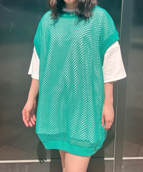 NULL（ヌル）の「【NULL】メッシュ編み ベスト（ベスト・メンズ・グリーン/ブラック/アイボリー/レンガ・FREE）」の7枚目の写真