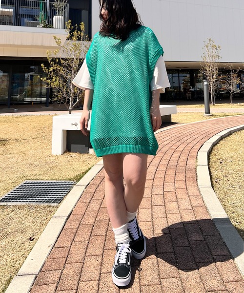 NULL（ヌル）の「【NULL】メッシュ編み ベスト（ベスト・メンズ・グリーン/ブラック/アイボリー/レンガ・FREE）」の6枚目の写真