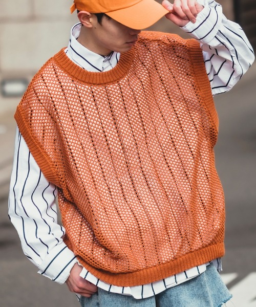 NULL（ヌル）の「【NULL】メッシュ編み ベスト（ベスト・メンズ・グリーン/ブラック/アイボリー/レンガ・FREE）」の17枚目の写真