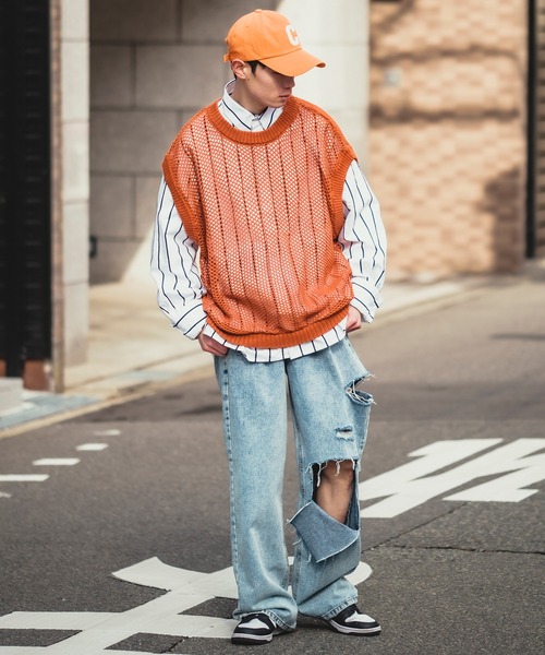 NULL（ヌル）の「【NULL】メッシュ編み ベスト（ベスト・メンズ・グリーン/ブラック/アイボリー/レンガ・FREE）」の16枚目の写真