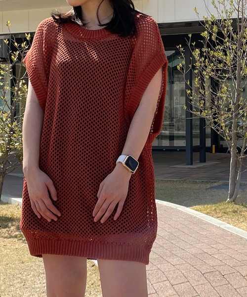 NULL（ヌル）の「【NULL】メッシュ編み ベスト（ベスト・メンズ・グリーン/ブラック/アイボリー/レンガ・FREE）」の15枚目の写真