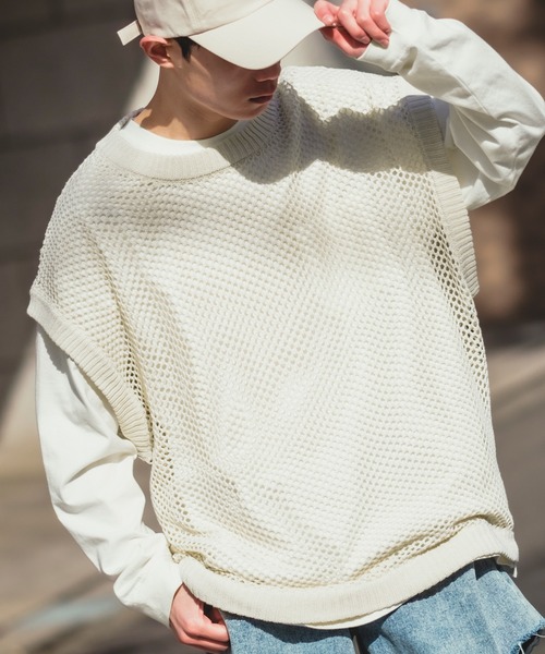 NULL（ヌル）の「【NULL】メッシュ編み ベスト（ベスト・メンズ・グリーン/ブラック/アイボリー/レンガ・FREE）」の18枚目の写真