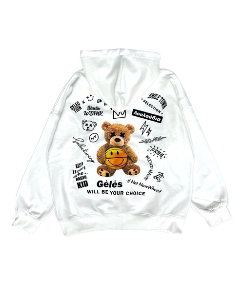Import & Select(インポートアンドセレクト)の「【Select】 オーバーサイズ ZIPパーカー 'THE Heart ache...REGER KID' ベアー バックプリント(パーカー・メンズ・グレー/オフホワイト/ブルー/ブラック/ネイビー・FREE)」の2枚目の写真