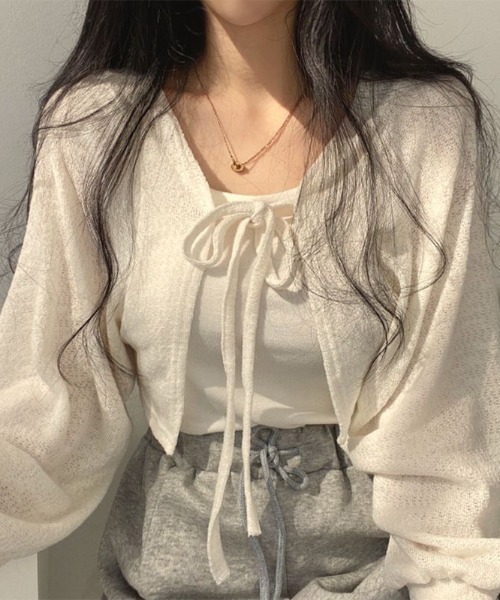 セール】フロントリボンショートカーディガン（カーディガン/ボレロ