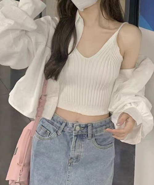 SPIGA（スピーガ）の「ﾆｯﾄﾋﾞｽﾁｪ付ｼｮｰﾄｼｬﾂ（シャツ/ブラウス・レディース・ブラック/ベージュ/ホワイト/ピンク・FREE）」の2枚目の写真