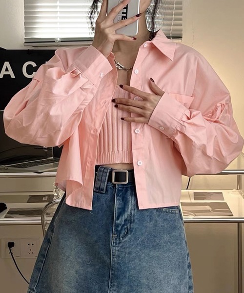 SPIGA（スピーガ）の「ﾆｯﾄﾋﾞｽﾁｪ付ｼｮｰﾄｼｬﾂ（シャツ/ブラウス・レディース・ブラック/ベージュ/ホワイト/ピンク・FREE）」の4枚目の写真