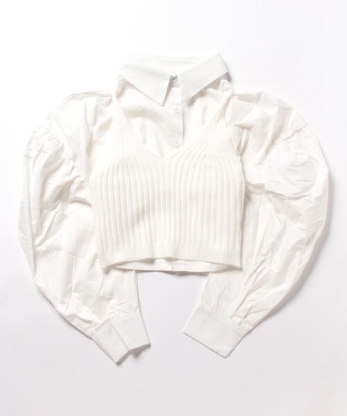 SPIGA（スピーガ）の「ﾆｯﾄﾋﾞｽﾁｪ付ｼｮｰﾄｼｬﾂ（シャツ/ブラウス・レディース・ブラック/ベージュ/ホワイト/ピンク・FREE）」の10枚目の写真