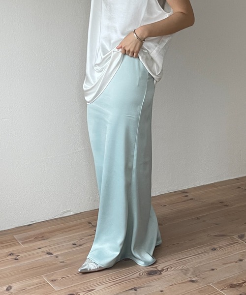 セール】style up relax satin like long mermaid skirt