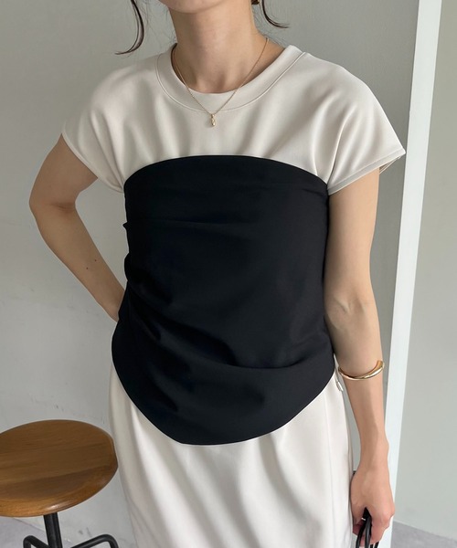 CAPRICIEUX LE'MAGE（カプリシューレマージュ）の「アシメタックビスチェ（その他トップス・レディース・グレイッシュベージュ/ブラック・FREE）」の8枚目の写真