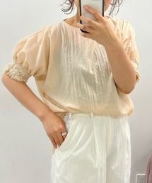PUAL CE CIN | 袖レースシャーリング ガーゼ チュニックブラウス(シャツ/ブラウス)