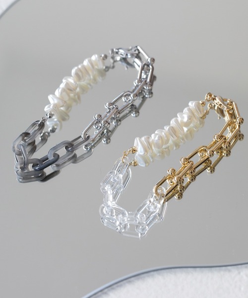 LAVEANGE（ラビアンジェ）の「【金属アレルギー対応】パールミックスチェーンブレスレット（ブレスレット・レディース・ゴールド/シルバー・F）」の4枚目の写真