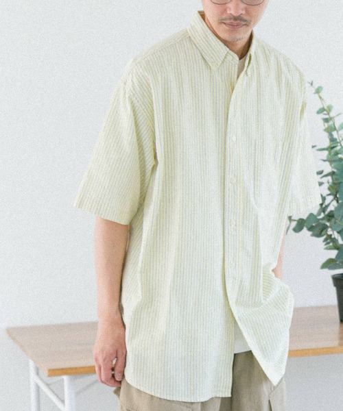 FORK&SPOON（フォークアンドスプーン）の「FORK&SPOON　ボタンダウンOXストライプショートスリーブシャツ（シャツ/ブラウス・メンズ・イエロー系その他/ブルー系その他・4/5/6）」の14枚目の写真