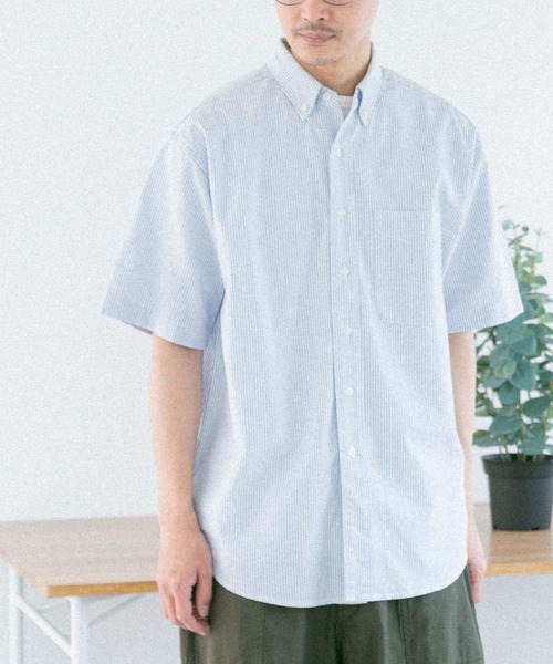 FORK&SPOON（フォークアンドスプーン）の「FORK&SPOON　ボタンダウンOXストライプショートスリーブシャツ（シャツ/ブラウス・メンズ・イエロー系その他/ブルー系その他・4/5/6）」の4枚目の写真
