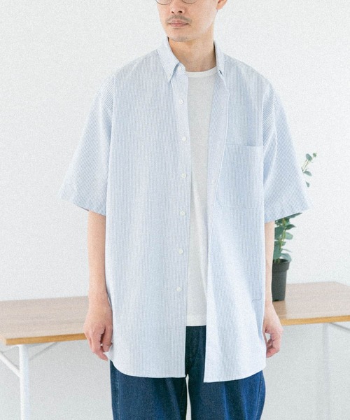 FORK&SPOON（フォークアンドスプーン）の「FORK&SPOON　ボタンダウンOXストライプショートスリーブシャツ（シャツ/ブラウス・メンズ・イエロー系その他/ブルー系その他・4/5/6）」の16枚目の写真