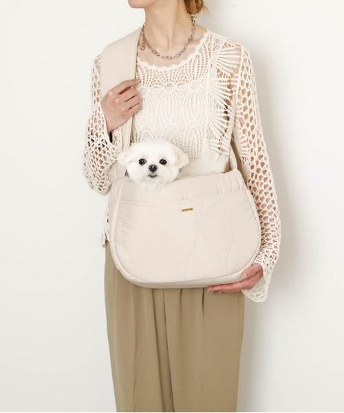 モンシェリ キルティングメッシュ　フロントリュックS ベージュari バッグ　犬 キルティングメッシュ付きフロントリュック【名入れ刺繍対応