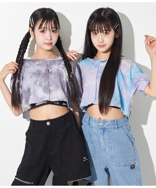 ANAP GｉRL（アナップガール）の「R+Sタイダイ柄ショートトップスTシャツ（Tシャツ/カットソー・キッズ・その他/ブラック・XS/M/S）」の15枚目の写真