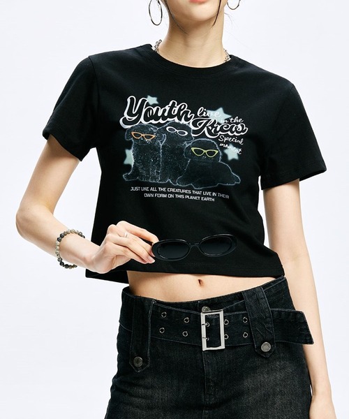 ALAND（エーランド）の「YOUTHKREW／CALLI DOGGY T 2970880（Tシャツ/カットソー・レディース・ホワイト/ブラック・FREE）」の2枚目の写真