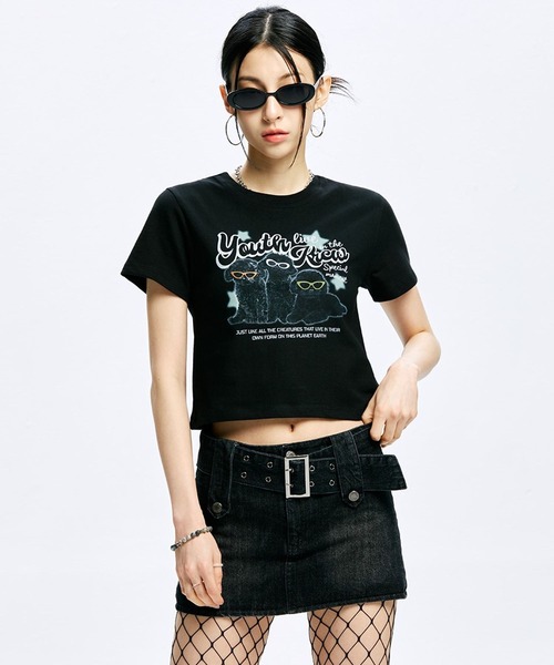 ALAND（エーランド）の「YOUTHKREW／CALLI DOGGY T 2970880（Tシャツ/カットソー・レディース・ホワイト/ブラック・FREE）」の19枚目の写真