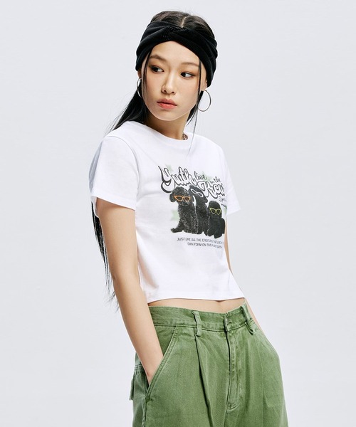 ALAND（エーランド）の「YOUTHKREW／CALLI DOGGY T 2970880（Tシャツ/カットソー・レディース・ホワイト/ブラック・FREE）」の4枚目の写真