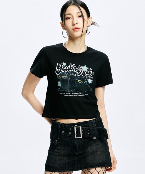 ALAND（エーランド）の「YOUTHKREW／CALLI DOGGY T 2970880（Tシャツ/カットソー・レディース・ホワイト/ブラック・FREE）」の7枚目の写真