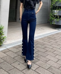 サイドパールフレアデニムパンツ