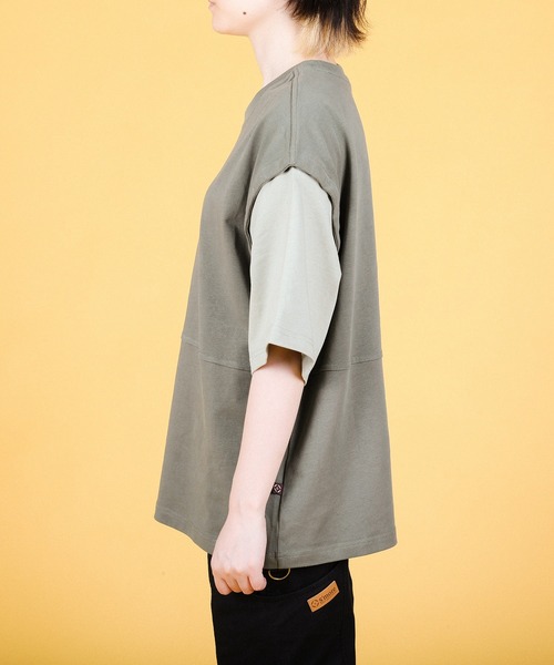 S'more(スモア)の「2WAY REMOVABLE SLEEVE COTTON CREW NECK BIG S/S T-SHIRT (SS)(Tシャツ/カットソー・レディース・ブラウン/グリーン・MEDIUM/SMALL/LARGE)」の6枚目の写真