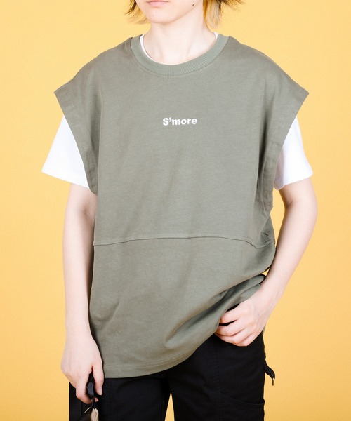 S'more(スモア)の「2WAY REMOVABLE SLEEVE COTTON CREW NECK BIG S/S T-SHIRT (SS)(Tシャツ/カットソー・レディース・ブラウン/グリーン・MEDIUM/SMALL/LARGE)」の9枚目の写真