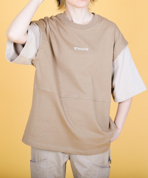 S'more(スモア)の「2WAY REMOVABLE SLEEVE COTTON CREW NECK BIG S/S T-SHIRT (SS)(Tシャツ/カットソー・レディース・ブラウン/グリーン・MEDIUM/SMALL/LARGE)」の11枚目の写真