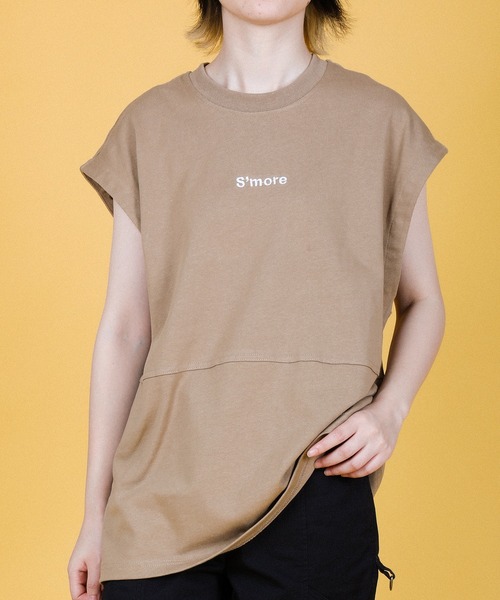 S'more(スモア)の「2WAY REMOVABLE SLEEVE COTTON CREW NECK BIG S/S T-SHIRT (SS)(Tシャツ/カットソー・レディース・ブラウン/グリーン・MEDIUM/SMALL/LARGE)」の15枚目の写真