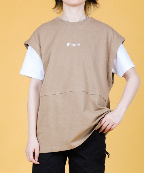 S'more(スモア)の「2WAY REMOVABLE SLEEVE COTTON CREW NECK BIG S/S T-SHIRT (SS)(Tシャツ/カットソー・レディース・ブラウン/グリーン・MEDIUM/SMALL/LARGE)」の16枚目の写真