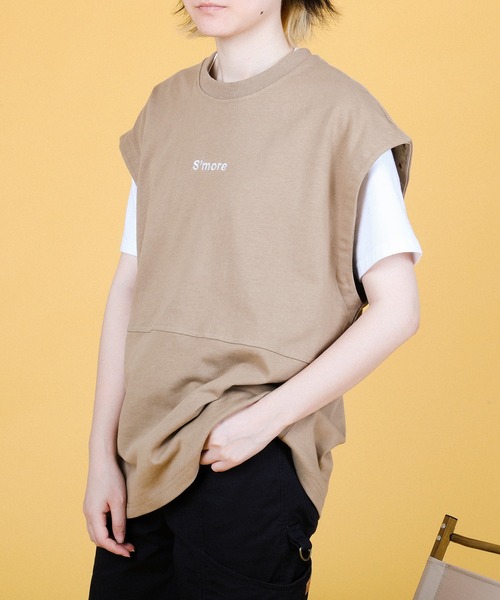 S'more(スモア)の「2WAY REMOVABLE SLEEVE COTTON CREW NECK BIG S/S T-SHIRT (SS)(Tシャツ/カットソー・レディース・ブラウン/グリーン・MEDIUM/SMALL/LARGE)」の17枚目の写真
