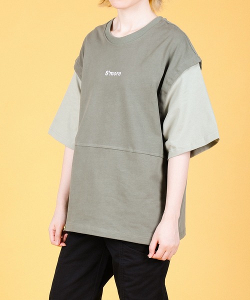 S'more(スモア)の「2WAY REMOVABLE SLEEVE COTTON CREW NECK BIG S/S T-SHIRT (SS)(Tシャツ/カットソー・レディース・ブラウン/グリーン・MEDIUM/SMALL/LARGE)」の5枚目の写真