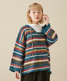 CUBE SUGAR | かすり染マルチボーダーニット前後2WAYプルオーバー(ニット/セーター)