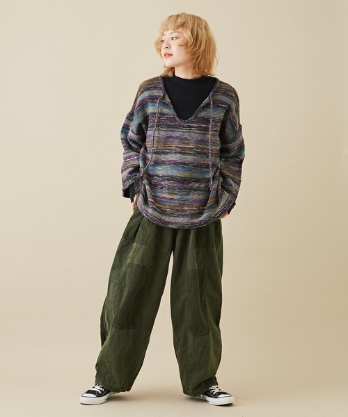 CUBE SUGAR（キューブシュガー）の「かすり染マルチボーダーニット前後