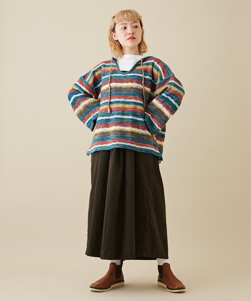 CUBE SUGAR（キューブシュガー）の「かすり染マルチボーダーニット前後2WAYプルオーバー（ニット/セーター・レディース・ネイビー/チャコールグレー/グリーン・M）」の8枚目の写真