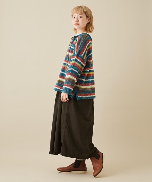 CUBE SUGAR（キューブシュガー）の「かすり染マルチボーダーニット前後2WAYプルオーバー（ニット/セーター・レディース・ネイビー/チャコールグレー/グリーン・M）」の9枚目の写真