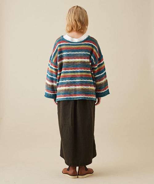 CUBE SUGAR（キューブシュガー）の「かすり染マルチボーダーニット前後2WAYプルオーバー（ニット/セーター・レディース・ネイビー/チャコールグレー/グリーン・M）」の10枚目の写真