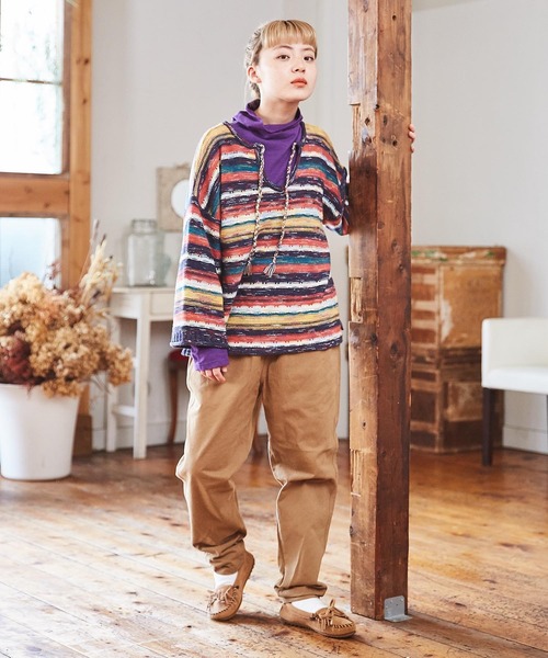 CUBE SUGAR（キューブシュガー）の「かすり染マルチボーダーニット前後2WAYプルオーバー（ニット/セーター・レディース・ネイビー/チャコールグレー/グリーン・M）」の12枚目の写真