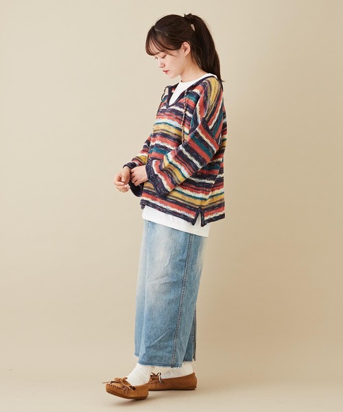 CUBE SUGAR（キューブシュガー）の「かすり染マルチボーダーニット前後2WAYプルオーバー（ニット/セーター・レディース・ネイビー/チャコールグレー/グリーン・M）」の14枚目の写真