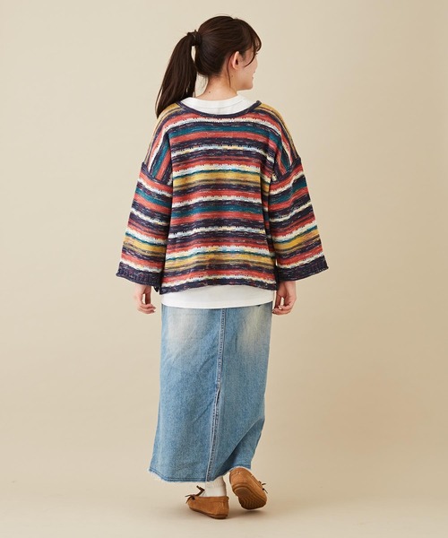 CUBE SUGAR（キューブシュガー）の「かすり染マルチボーダーニット前後2WAYプルオーバー（ニット/セーター・レディース・ネイビー/チャコールグレー/グリーン・M）」の15枚目の写真