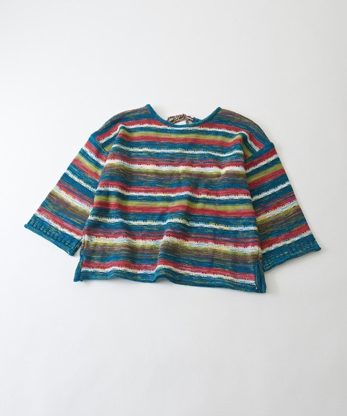 CUBE SUGAR（キューブシュガー）の「かすり染マルチボーダーニット前後2WAYプルオーバー（ニット/セーター・レディース・ネイビー/チャコールグレー/グリーン・M）」の16枚目の写真