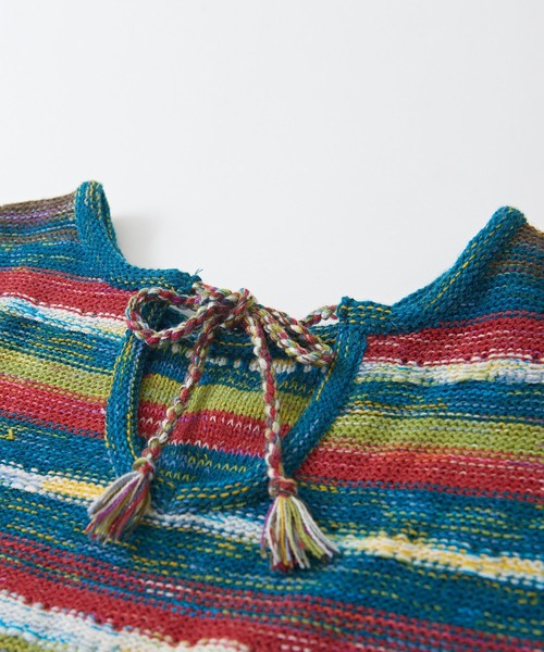 CUBE SUGAR（キューブシュガー）の「かすり染マルチボーダーニット前後2WAYプルオーバー（ニット/セーター・レディース・ネイビー/チャコールグレー/グリーン・M）」の20枚目の写真