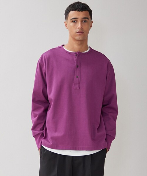 UNFILO(アンフィーロ)の「コットン ヘンリーネックTEE(Tシャツ/カットソー・メンズ・ホワイト系/ネイビー系/ワイン系・LARGE/X-LARGE/SMALL/MEDIUM)」の1枚目の写真