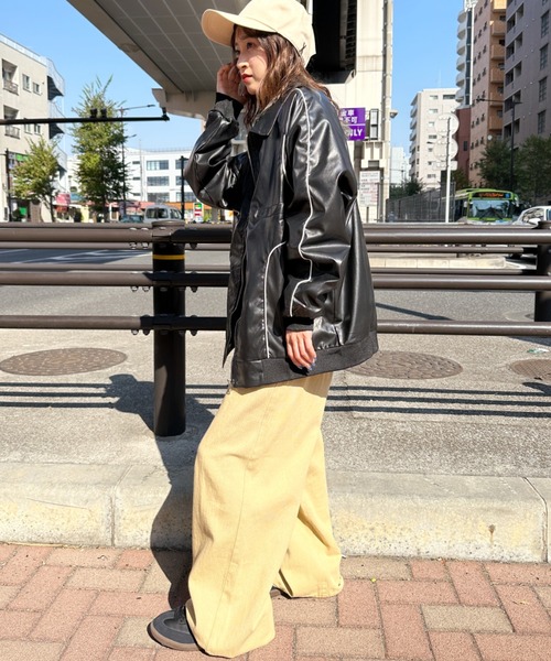 CLEA(クレア)の「パイピングPUブルゾン(ブルゾン・レディース・アイボリー/ブラック/カーキ・FREE)」の8枚目の写真