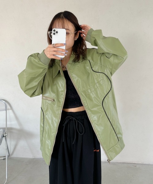 CLEA(クレア)の「パイピングPUブルゾン(ブルゾン・レディース・アイボリー/ブラック/カーキ・FREE)」の22枚目の写真