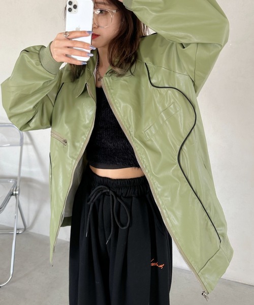 CLEA(クレア)の「パイピングPUブルゾン(ブルゾン・レディース・アイボリー/ブラック/カーキ・FREE)」の16枚目の写真