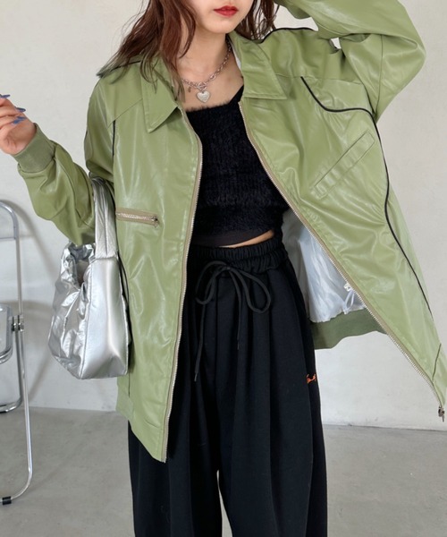 CLEA(クレア)の「パイピングPUブルゾン(ブルゾン・レディース・アイボリー/ブラック/カーキ・FREE)」の19枚目の写真