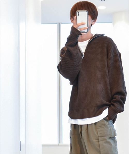 【セール】アクリルバルキー畦編みハーフZIPニット(ニット/セーター)|Ritzy(リッツィー)