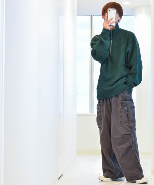 Ritzy（リッツィー）の「アクリルバルキー畦編みハーフZIPニット レディース メンズ（ニット/セーター・メンズ・ブラック/グリーン/ライトベージュ/オレンジ/ブラウン・LARGE/X-LARGE/MEDIUM）」の15枚目の写真